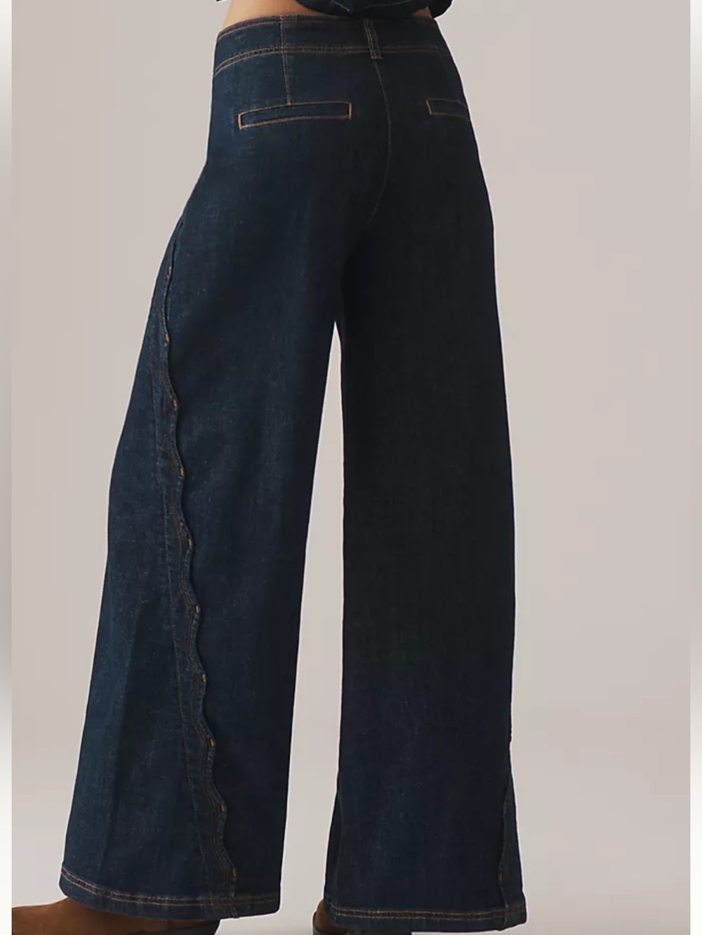 Maeve Dark Indigo Wide-Leg Jeans with Scalloped Side Seam - Picture 2 of 5